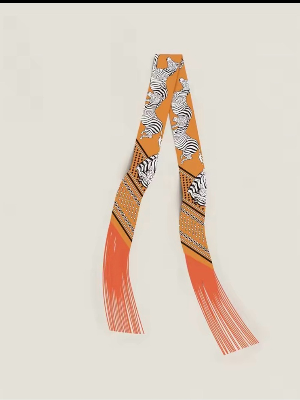 Orange Zebra Print fringed silk Twilly